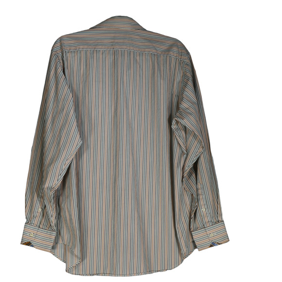 TailorByrd Brown Striped Shirt Men L Cotton Button Up Contrast Cuffs Long Sleeve - Picture 5 of 10